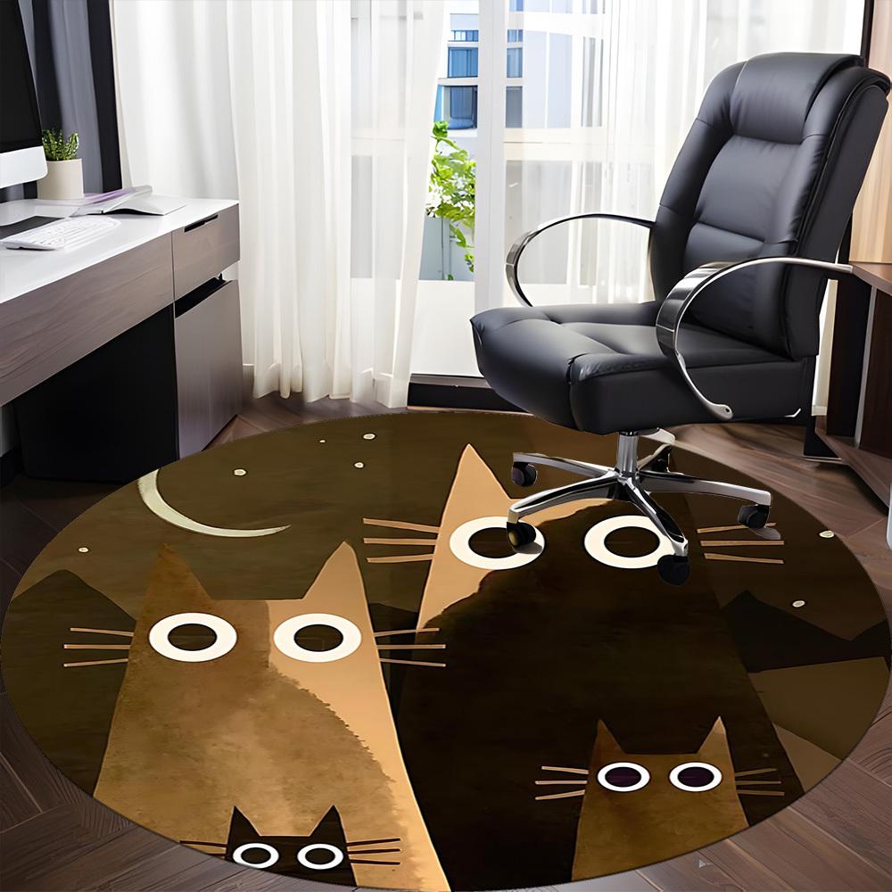 1PCNight Cats Office Round Area Rug,  Mat Suitable For Office, Under Office Chairs Bedroom Living Room Home Decor, Room Deco