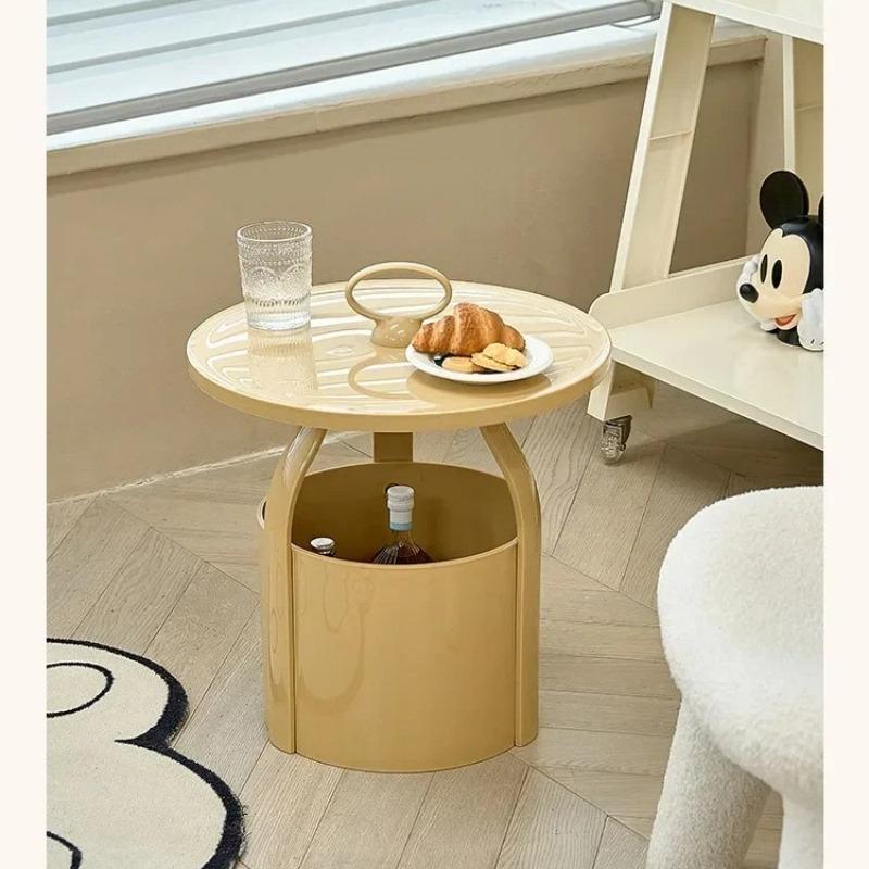 Nordic Circular Side Table-Multifunctional & Detachable Plastic Craftsmanship with Storage,Ideal for Small Spaces in Living Room