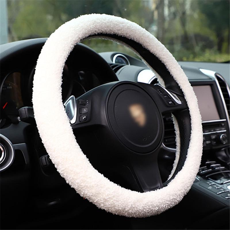 Warm Lamb Fleece Creative Embroidered Universal Winter Car Steering Wheel Cover