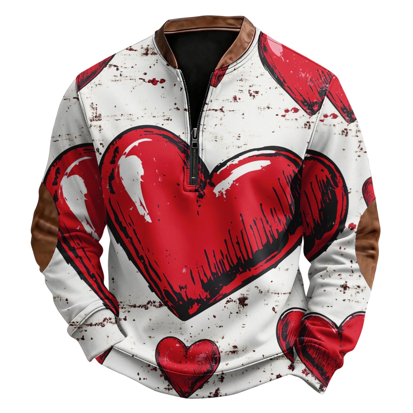 Мужская повседневная модная ретро с принтом в виде американского сердца с круглым вырезом с длинным рукавом худи-поло XXXL красный 1780₽