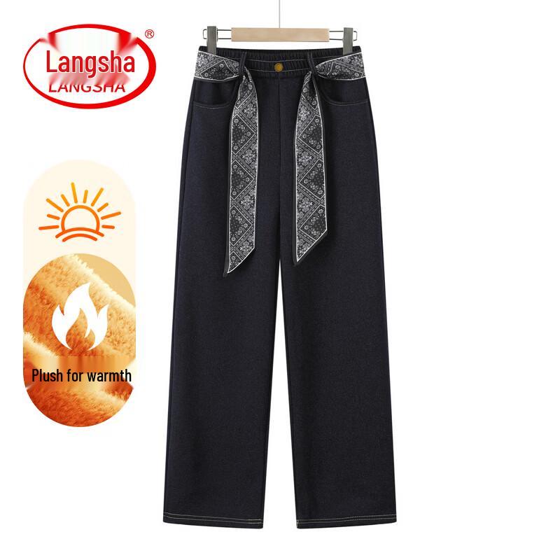 LangSha Women s High-Waist Fleece-Lined Wide-Leg Pants 3XL