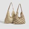 Woven Bag Seaside Hand-made Straw Hollow Bag Square Flower Triangle Color Contrast Woven Shoulder Tote Handbag