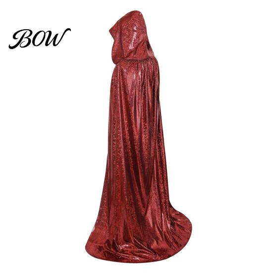 Versatile Color Cloak Shiny Hooded Cape, Iridescent Full Length Cloak, Sparkly Unisex Mysterious Cape for Halloween Masquerade Party Mardi Gras 110cm красный