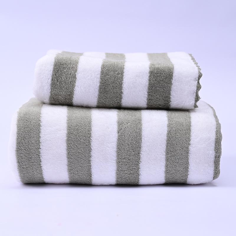 Coral Velvet Two-Color Striped Towel - Large, Thick, Absorbent, No Shedding, Ideal for Bathing & Children's Face Washing