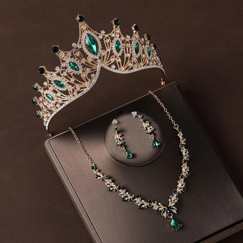 3 szt./zestaw Kryształowa Korona Barokowy Zestaw Biżuterii Akcesoria do Włosów Naszyjnik Kolczyk Urodziny Ślub Cyrkonie Kobiety Dziewczyny