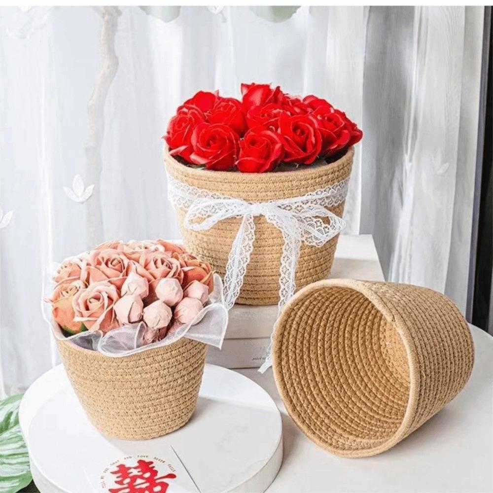 Modern Cotton Rope Woven Basket Nordic Style Weaving Planter Woven Flowerpot Office Decoration