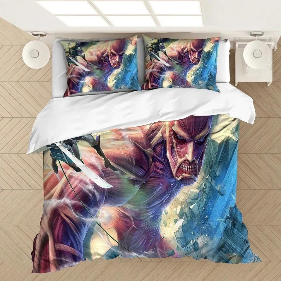 Set Biancheria da Letto Stampato 3D Anime L'Attacco dei Giganti Copripiumino Federe Piumone Set Biancheria da Letto Biancheria da Letto(NESSUN Foglio)