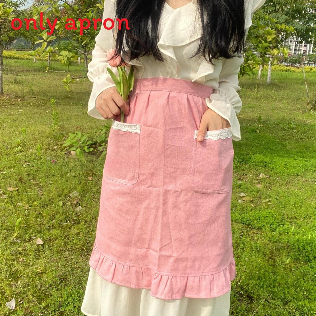 Cotton Linen Sleeveless Apron With Lace Trim For Kitchen Cooking And Baking