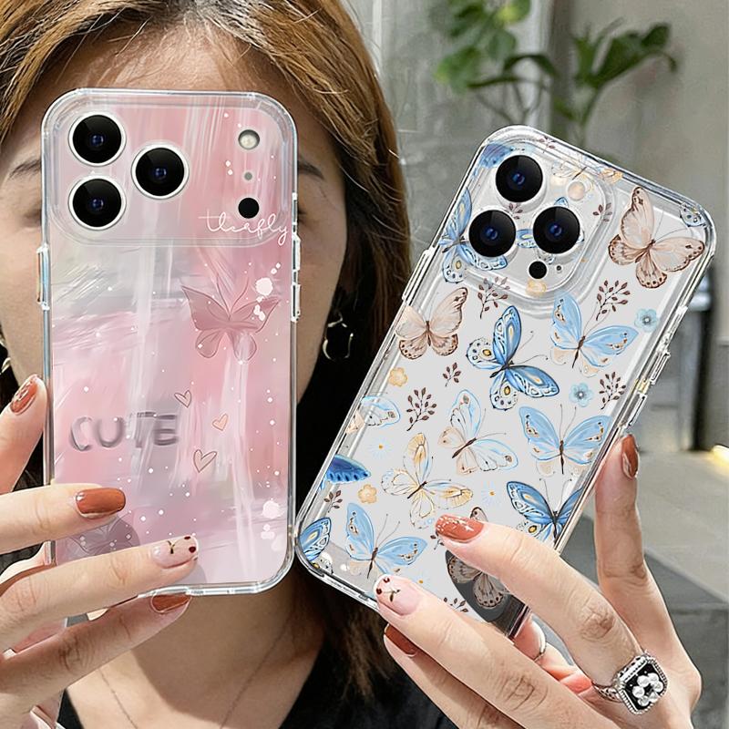 Butterfly Pattern Case For iPhone 17 Pro Max Coque iPhone 16 15 14 13 12 Pro Max 11 Clear TPU Silicone Soft Cover