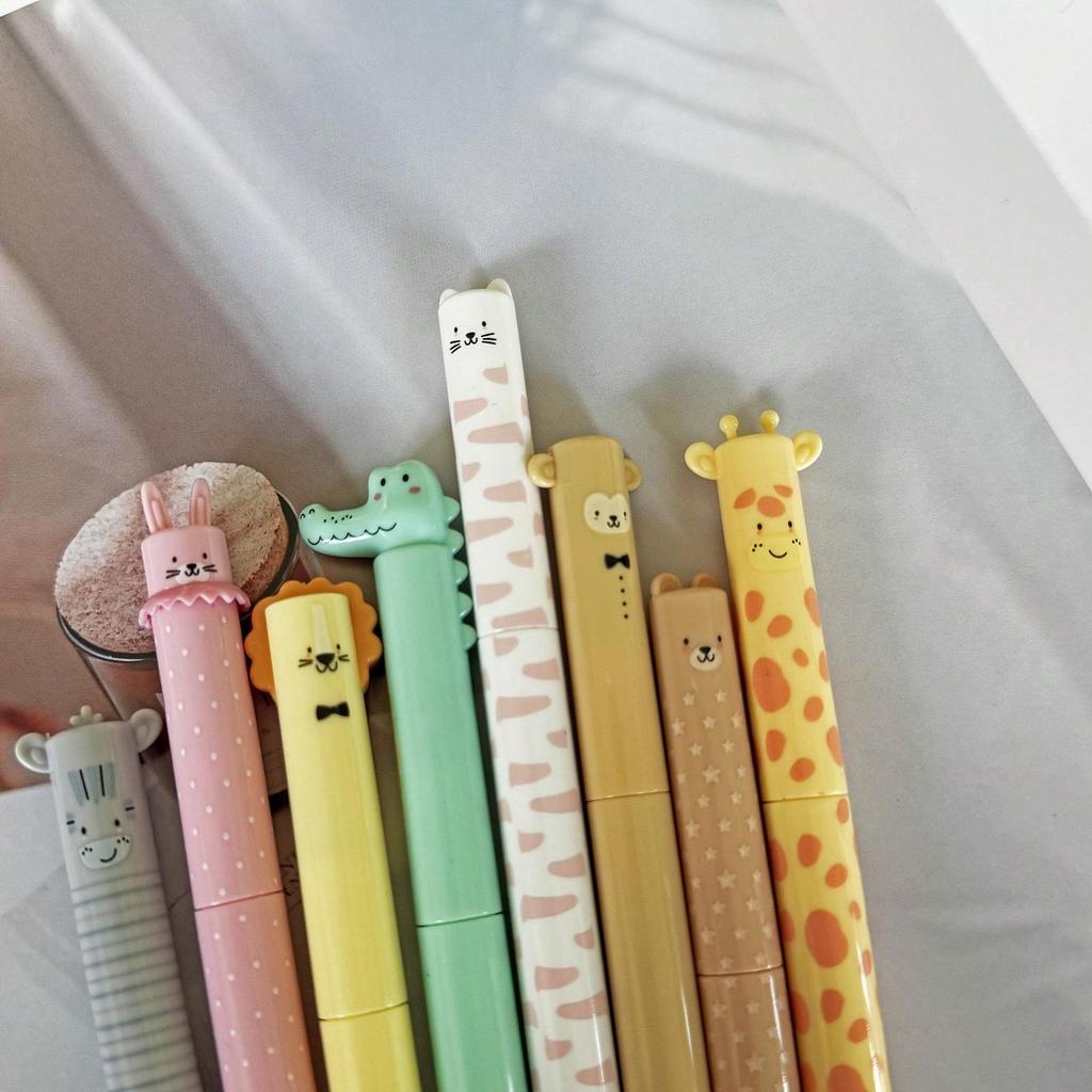 8pcs Zoo Themed Erasable Gel Pens Blue Ink with Eraser Rabbit Bear Smooth Comfortable Writing School Office
