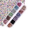 1 Set Round Nail Art Rhinestone Kit with Storage Box 12 Grids Flatback Rhinestone DIY Nail Design Crafting Decoration Fake Gems