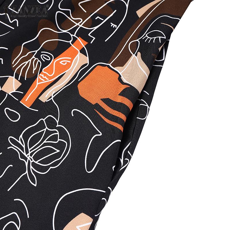 ZANZEA Women Casual Turn Down Collar Short Sleeve Print Dress