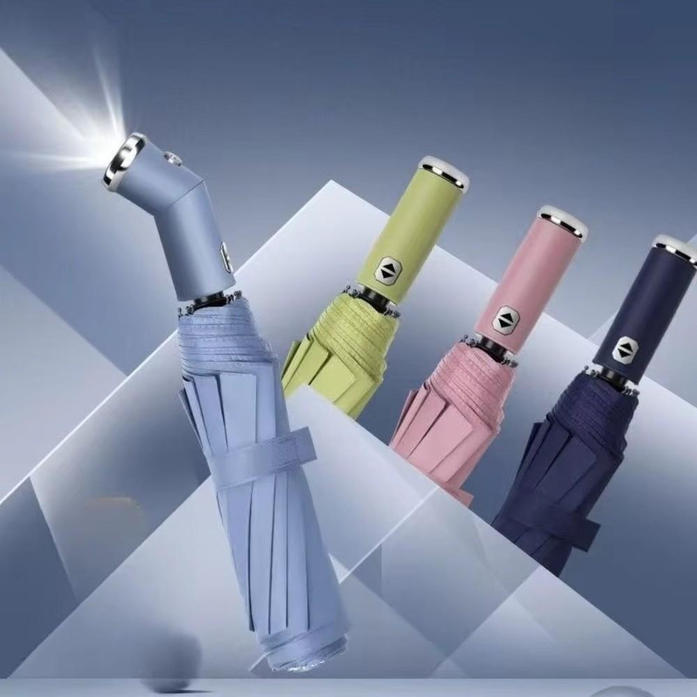 10-Bone Frame LED Flashlight Umbrella Windproof Design Three Fold Automatic Umbrella Waterproof UV Protection Folding Umbrella