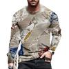 Creative Pattern 3D Printed Top Casual Long Sleeved Men's T-shirts - Soft Medium Stretch Polyester Fabric Spring and Autumn Relaxed Fit Clothing