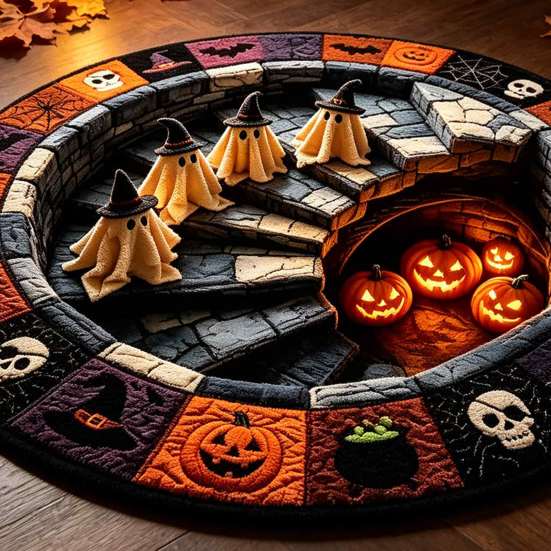 Badezimmer-Fußmatte 3D Spuktreppen-Bereichsteppich, Halloween-Geister-Treppen-Rundteppich mit rutschfester Horror-Anti-Rutsch-Rückseite, für Wohnzimmer
