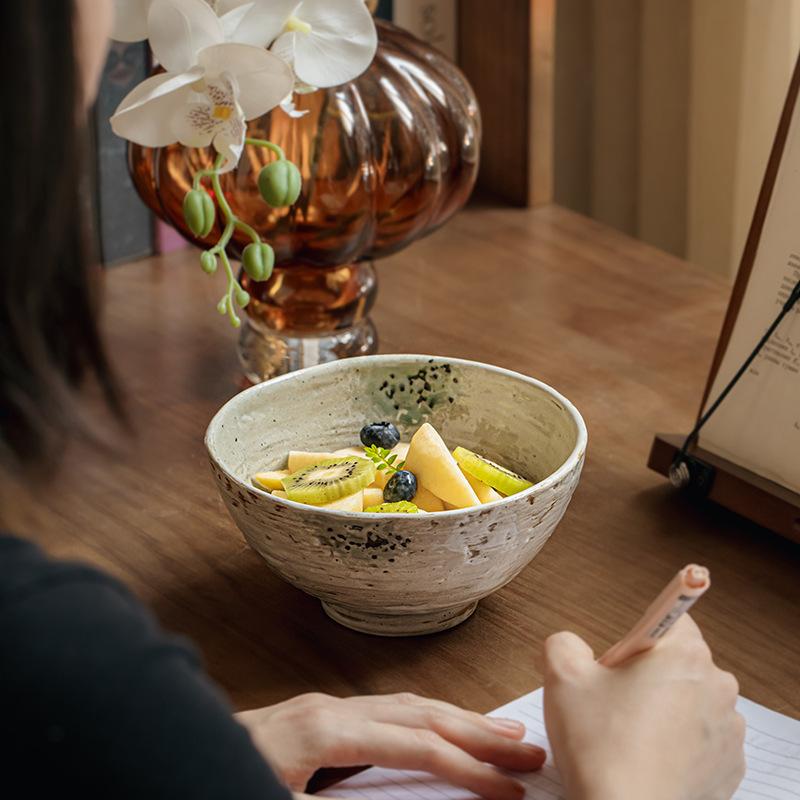 Koike Wabi-**** Wind Nostalgic Special-Shaped Tall Bowl Ceramic Bowl Thick Noodle Bowl Rice Bowl Retro Tableware Export