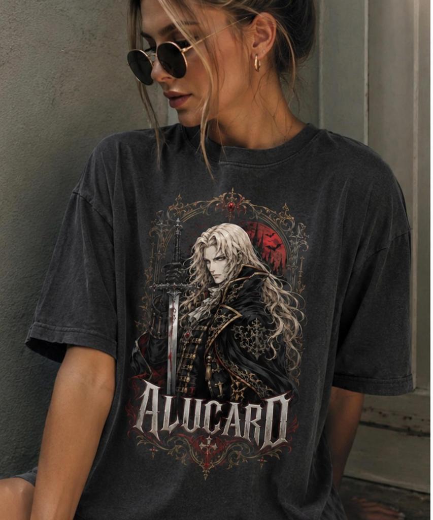 Alucard Castlevania Vampir Shirt | Comfort Colors Goth Kleidung | Gothic Grunge Whimsigoth Kleidung | Summerween Vampir Kostüm T-Shirt
