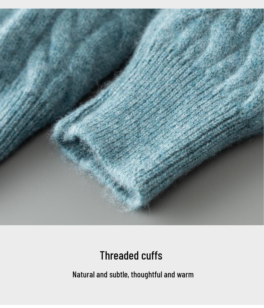 Men's 100% Pure Wool Round Neck Sweater – Autumn/Winter Thick Knit, Casual Loose Fit, Inner Cashmere Base Layer.