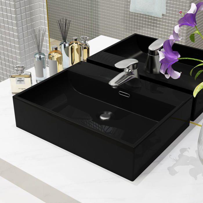 Vasque - VIDAXL - Noir - Céramique - Rectangulaire - A poser