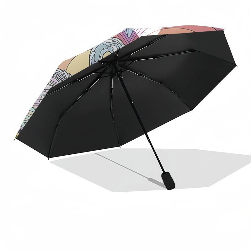 Romantic Swan Sunset Heart Shaped Automatic Opening/Closing Umbrella with Lotus Flowers Portable Folding Design,8 Bone Iron Frame Outdoor