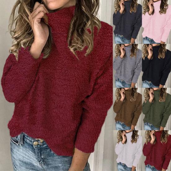 

Женский свитер с воротником-стойкой, универсальный однотонный свободный цвет с длинным рукавом