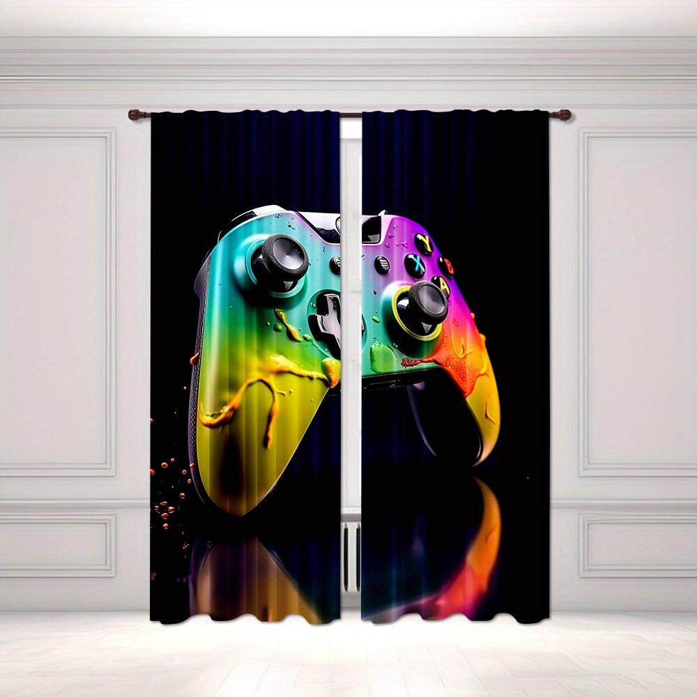 Polyester Gaming Controller Curtains 2pcs Flame Design Rod Pocket Drapes for Bedroom Living Room Durable Gamepad Theme Window