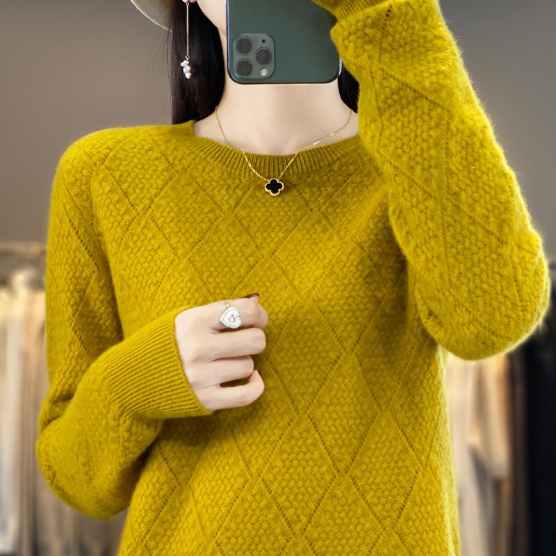 Women's Round Neck Sweater, Qinghe Cashmere, 30% Cashmere 70% Wool, Winter Knitted Pullover Autumn Sweater Cashmere Sweater