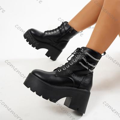 Fashion Comemore Punk Goth Women Motorcycle Short Boots Platform High Heels Shoes Woman 2025 New Black Fashion Leather Botas Feminina