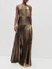 Metalic Sheen Elegant Sleeveless Backless Dress With Slit For Party And Evening Wear