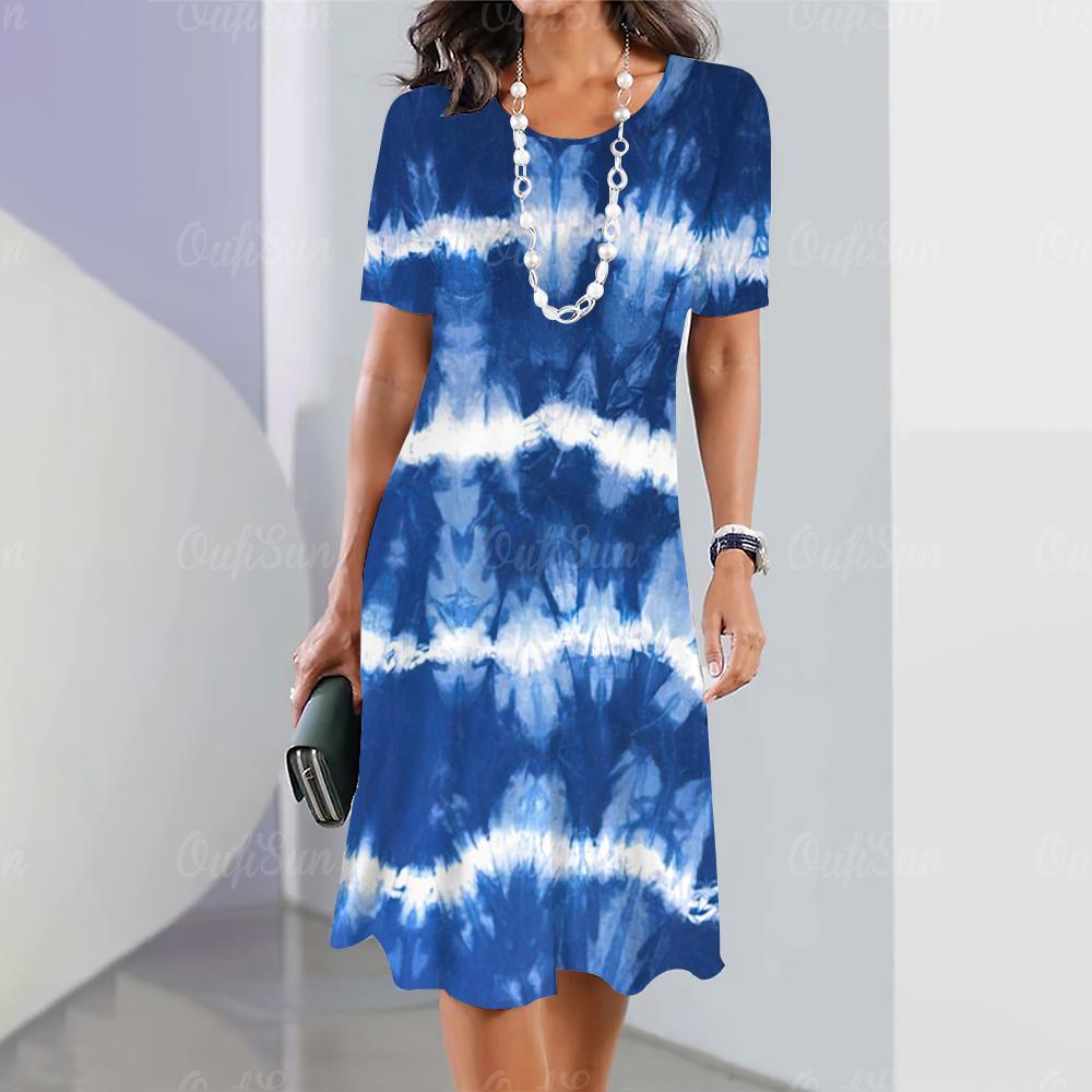 Nové dámské šaty Grafický potisk Elegantní a krásné Midi šaty Plus size Dámské Letní Jednodílné šaty