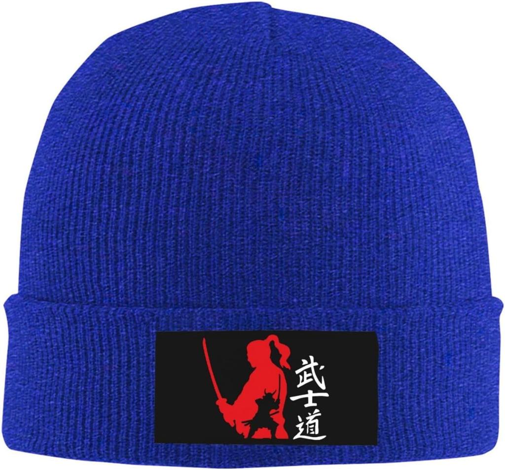 Japanese Kanji Samurai Bushido Peaked Unisexs Winter Beanie Hat Warm Knit Cuffed Ski Skull Cap Black