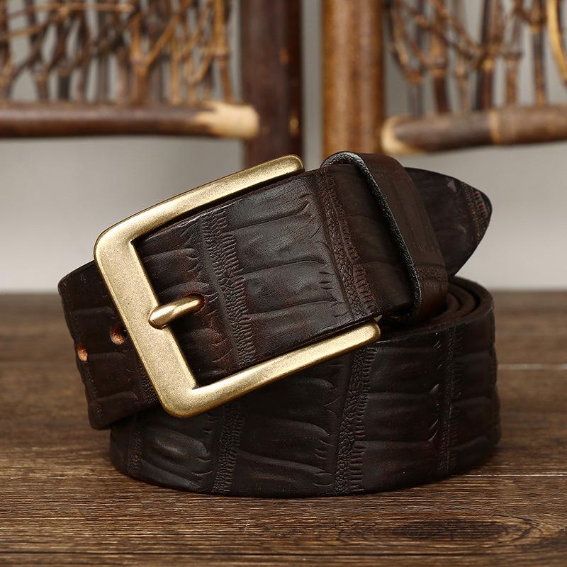 Belt Men's Retro First Layer Cow Leather Belt Men's Leather Pin Buckle Fashion Trend Embossed