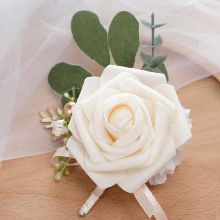 Artificial Flower Boutonniere Fabric Wrist Corsage for Groomsmen Bridesmaids