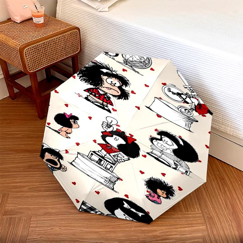 1 PC Automatic Folding Umbrella - Mafalda Pattern, Portable & Foldable Design with 8 Ribs, Christmas Birthday Gifts