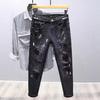 European and American trendy brand ripped jeans men, splashing ink paint point elastic slim-fitting small-footed denim trousers