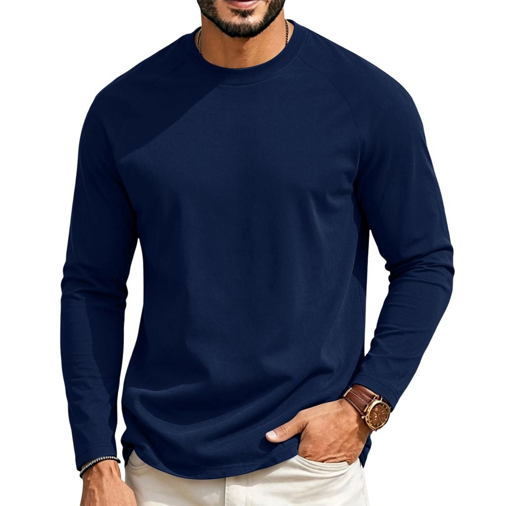 Men's Long Sleeve Crew Neck Raglan T Shirt Regular Fit Casual Basic Long Sleeve Tee for Everyday Wear