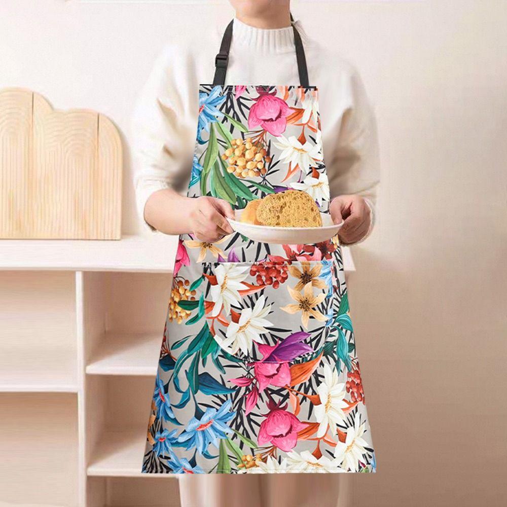 Flower Print Kitchen Apron Anti-fouling Waterproof Cooking Baking Bibs Breathable Sleeveless Restaurant Uniform for Women