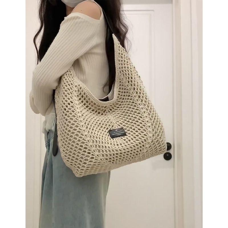 

Malminekrins Woven Bag Women s 2025 New Arrival Satchel Shoulder Bag Seaside Beach Straw Tote Bag Light Beige