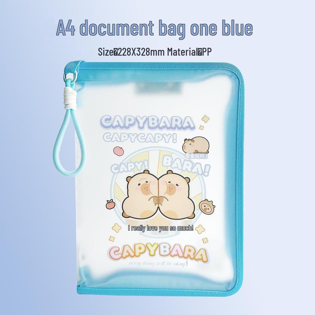 A4 Cartoon Capybara Zipper Bag - Large Capacity Transparent Storage Folder for Students