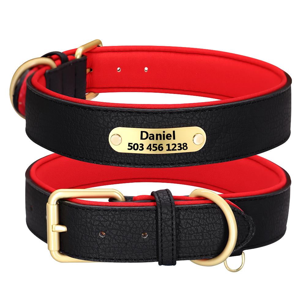 Custom Engraved Dog Collar Leather Padded Dogs Collars With Personalized  ID Plate Tag 2 Layers For Small Large Dogs Pitbull