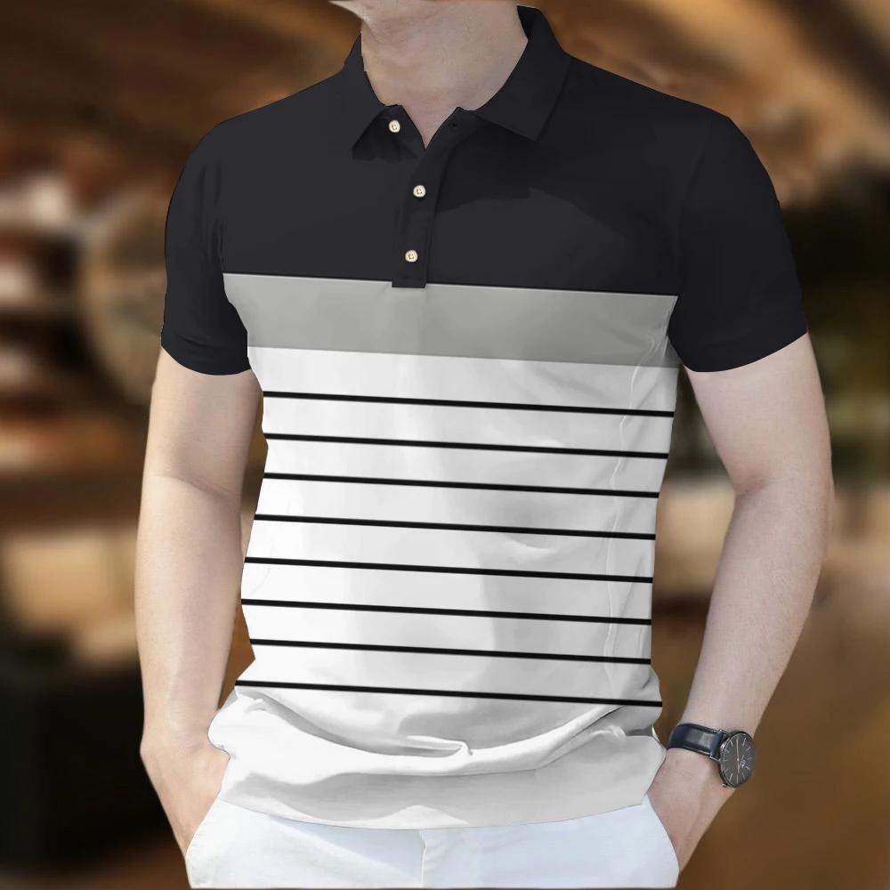 Men Polo T-Shirt Business Casual Short Sleeve Pattern Print Button T Shirt Summer Loose polyester Tops  Fashion Golf T-Shirts
