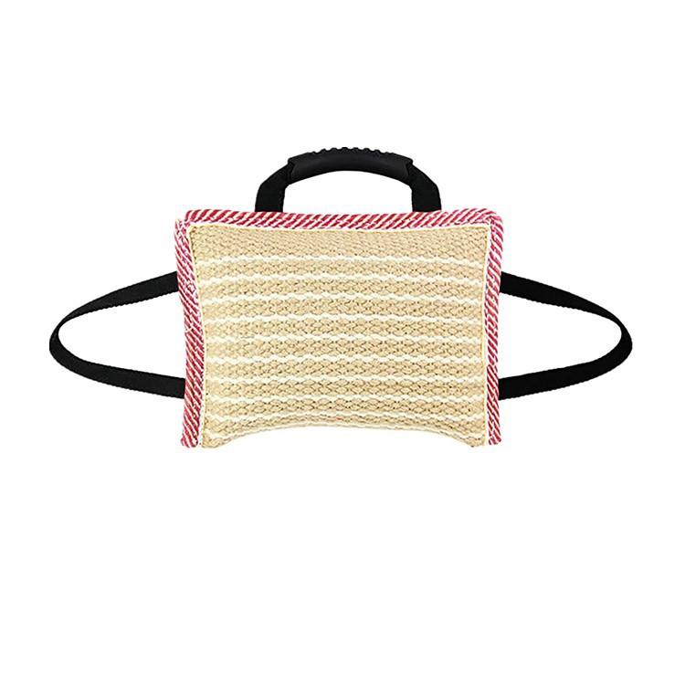 Linen Jute Dog Bite Pillow, 3-Handle Training Tug Toy for Malinois GSD Teeth Cleaning Interactive Play, Durable Chew Pet Toys
