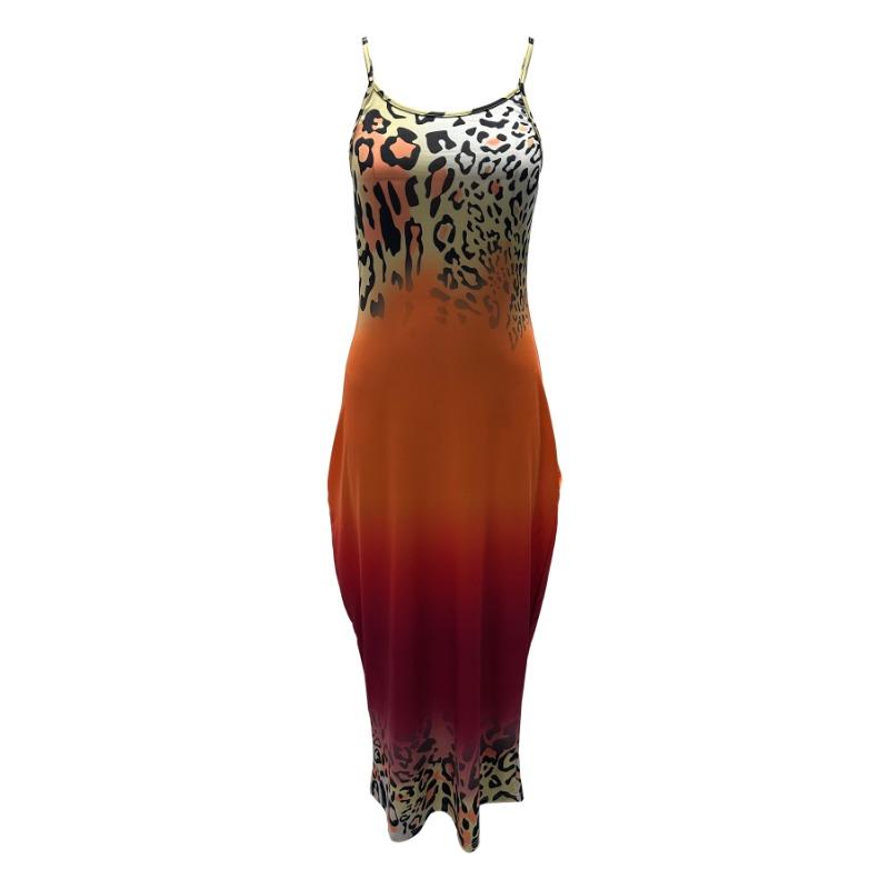 Sommer damekjole Uformelt trykt kjole Gradientfarger Halter lange løse kjoler