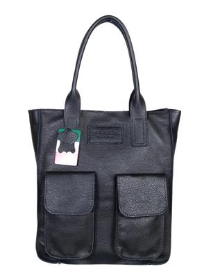 Vera Pelle Italian Leather Shopper Bag Black Natural Leather