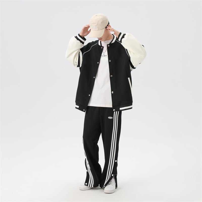 Jachetă de stadion Amestec gros de bumbac Îmbrăcăminte exterioară Largă Supradimensionată Casual Streetwear Jachetă Potrivită pentru și Iarnă [MistyQueen] Croială pentru bărbați, Primăvară,