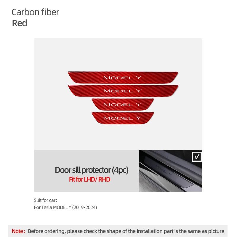 Carbon Fiber For Tesla Model Y -2024 Car Door Sill Panel Protector Trim Stickers Anti-scratch Accessories Tuning Decoration