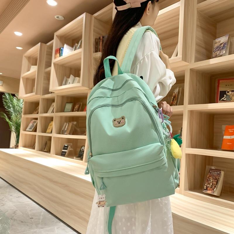 Solid Color Schoolbag Female Junior High School Student Campus Backpack Travel Backpack