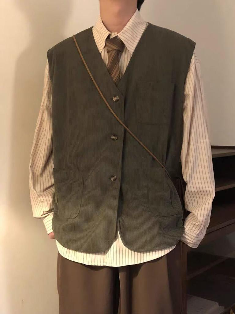 Herren Japanische Retro Cord Fledermaus Weste - Ärmellos, Locker, Trendige Frühling/Herbst Jacke