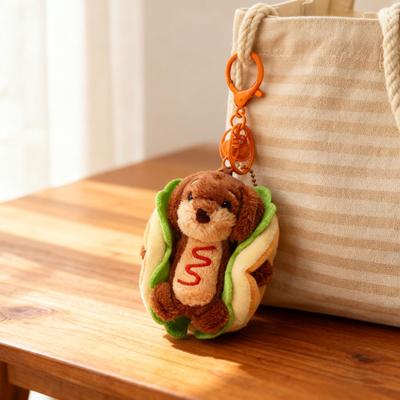 Perro Salchicha Hamburguesa Llavero Colgante Peluche Encanto para Bolso Llavero de Doble Función Colgador de Bolso Accesorio