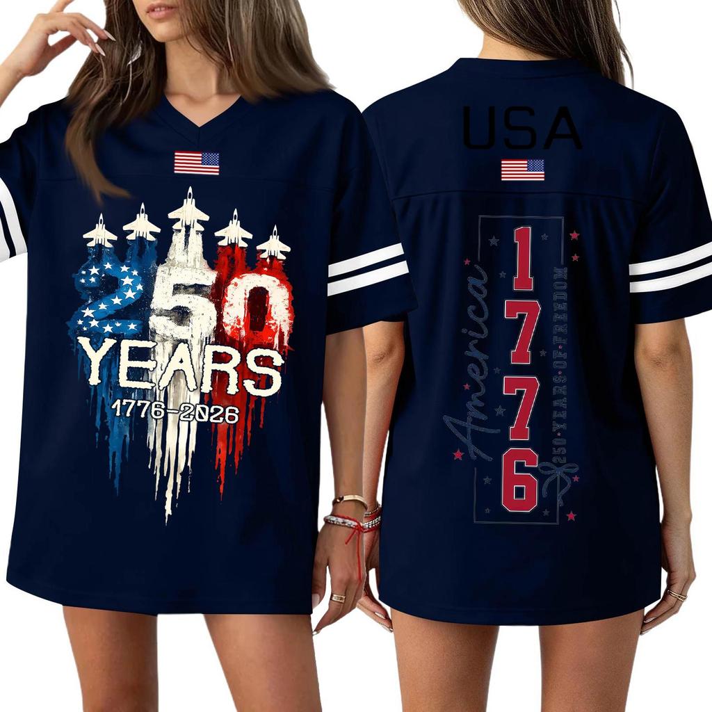 Damen Casual Mode V-Ausschnitt Sport Unabhängigkeitstag Druck Kurzarm Sport T-Shirt Top